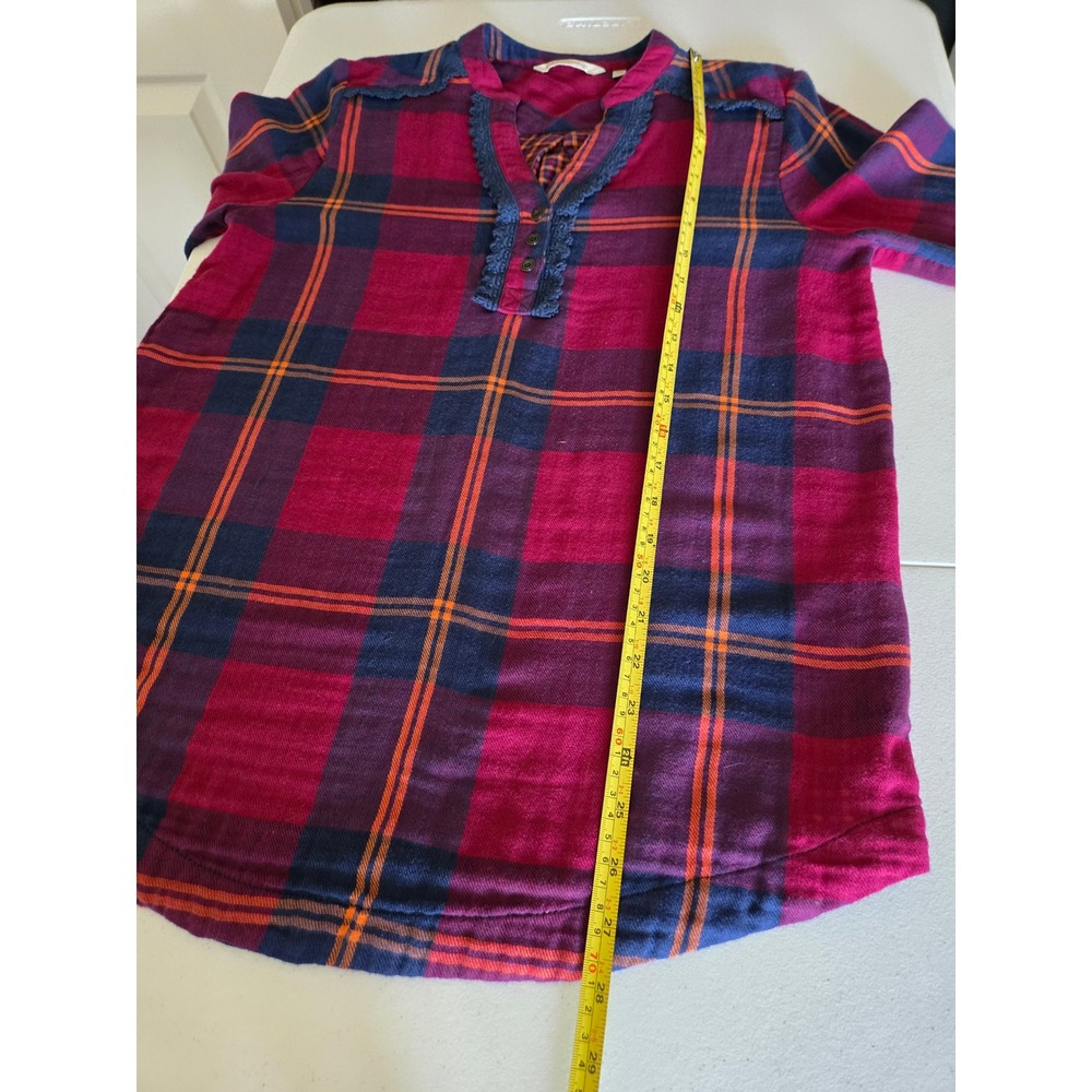 Soft Surroundings Womens XS Plaid Flannel Tunic Top Crochet Lace Trim - Picture 7 of 8